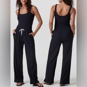 Vuori Pose Scoop Tank sleeveless black ribbed Jumpsuit sz M EUC